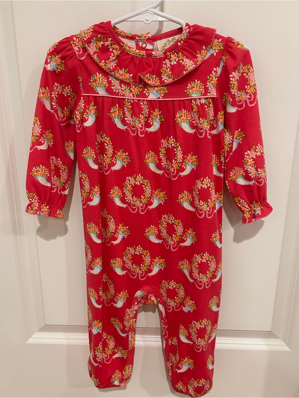 The Beaufort Bonnet Company Red Floral Ruffle-Collar Romper